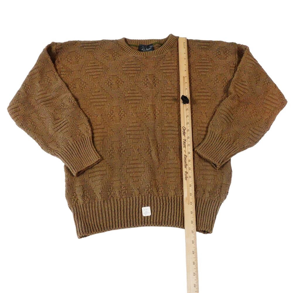 John Weitz Vintage Cable Geometric Knit Brown Sweater Made in the USA Large - Picture 5 of 8